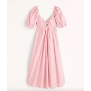 Abercrombie & Fitch Pink Puff Sleeve Midi Dress | O-Ring Puff Sleeve Midi Dress